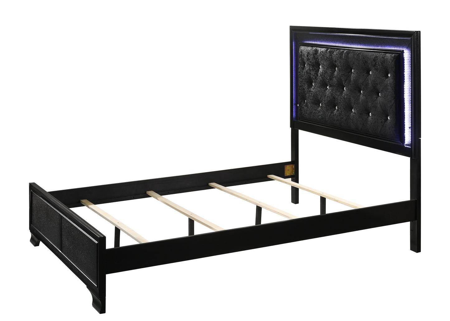 Modern Black Finish Upholstered 1pc Full Size LED Panel Bed Faux Diamond Tufted Bedroom Furniture