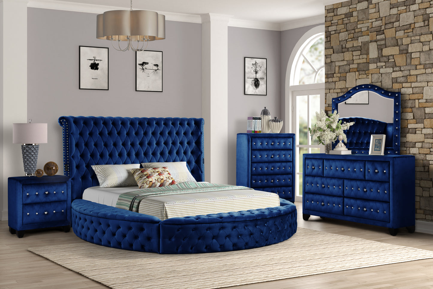 Queen 5 Pc Bedroom Set Made With Wood In Blue Color