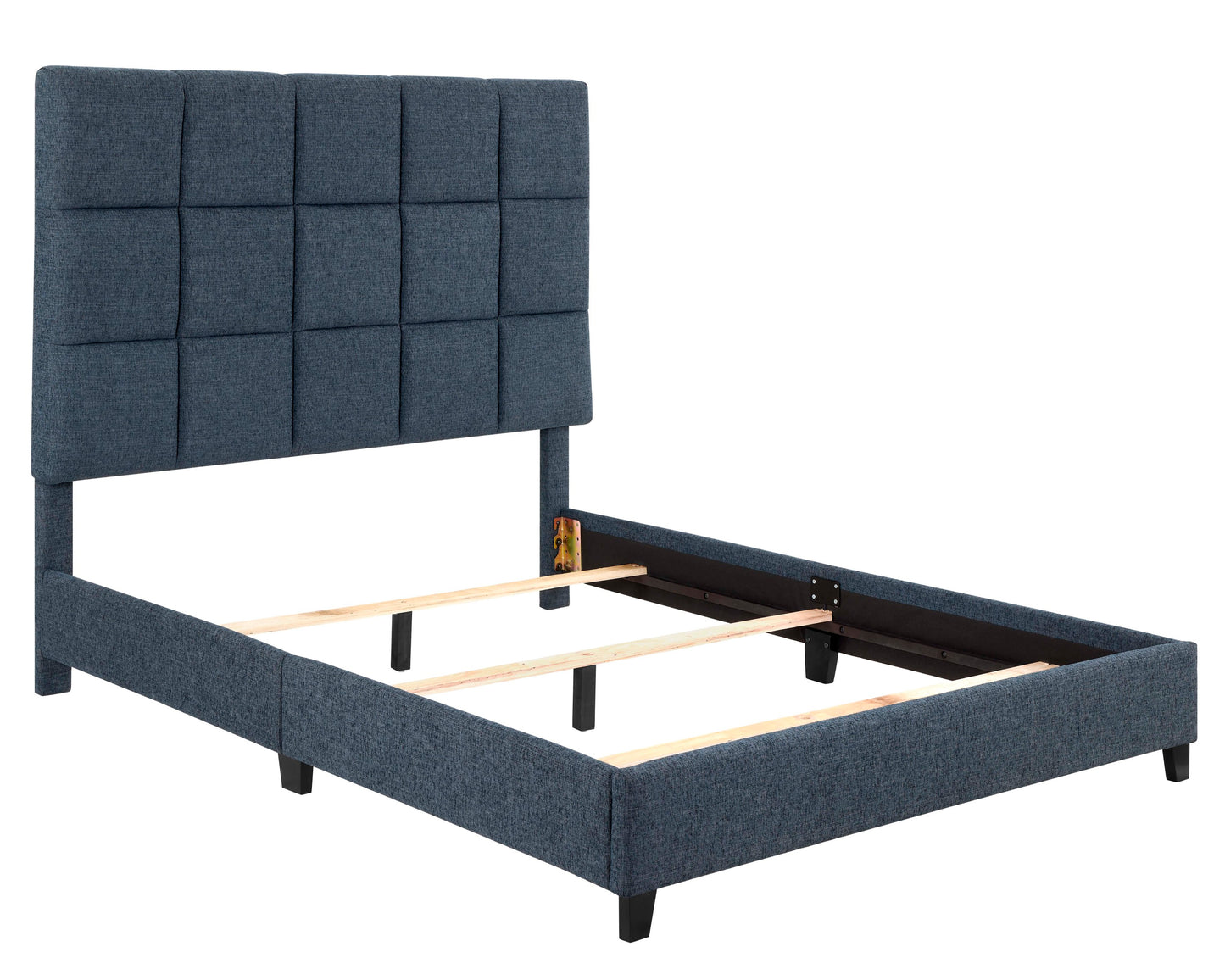 Bridgevine Home Queen Size Navy Blue Denim Squares Upholstered Platform Bed