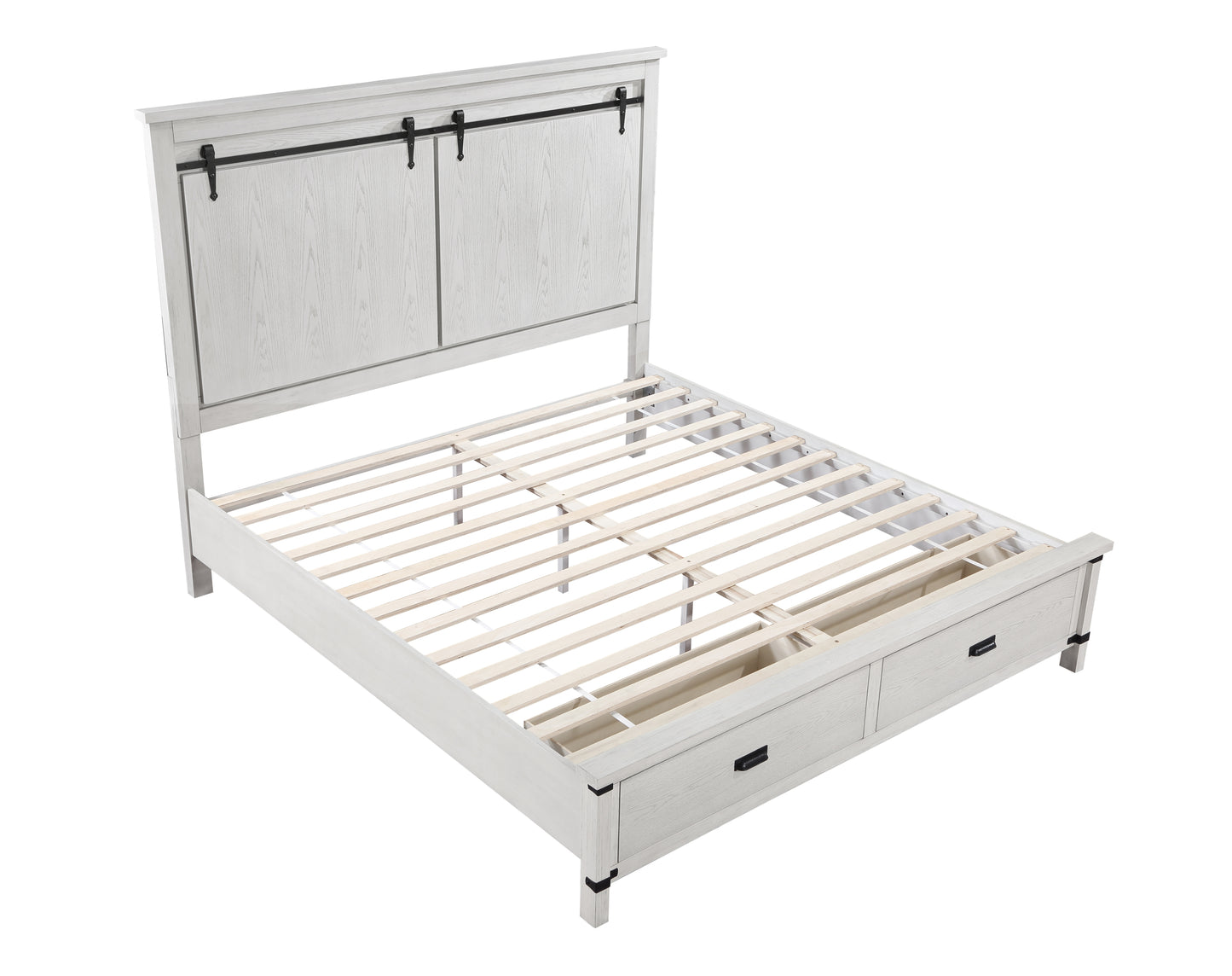 Juego de dormitorio de estilo moderno de 4 piezas con cama tamaño queen, fabricado con madera en color blanco antiguo