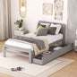 Modern Design Twin Size Platform Bed Frame with 2 Drawers for Grey Color