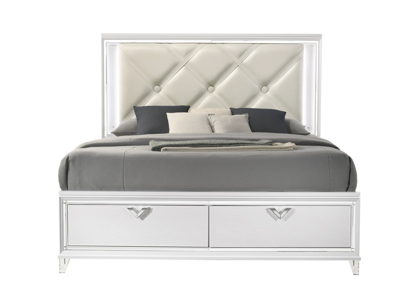 Modern Style King 4PC  Bedroom Set with LED Accents & V-Shaped handles