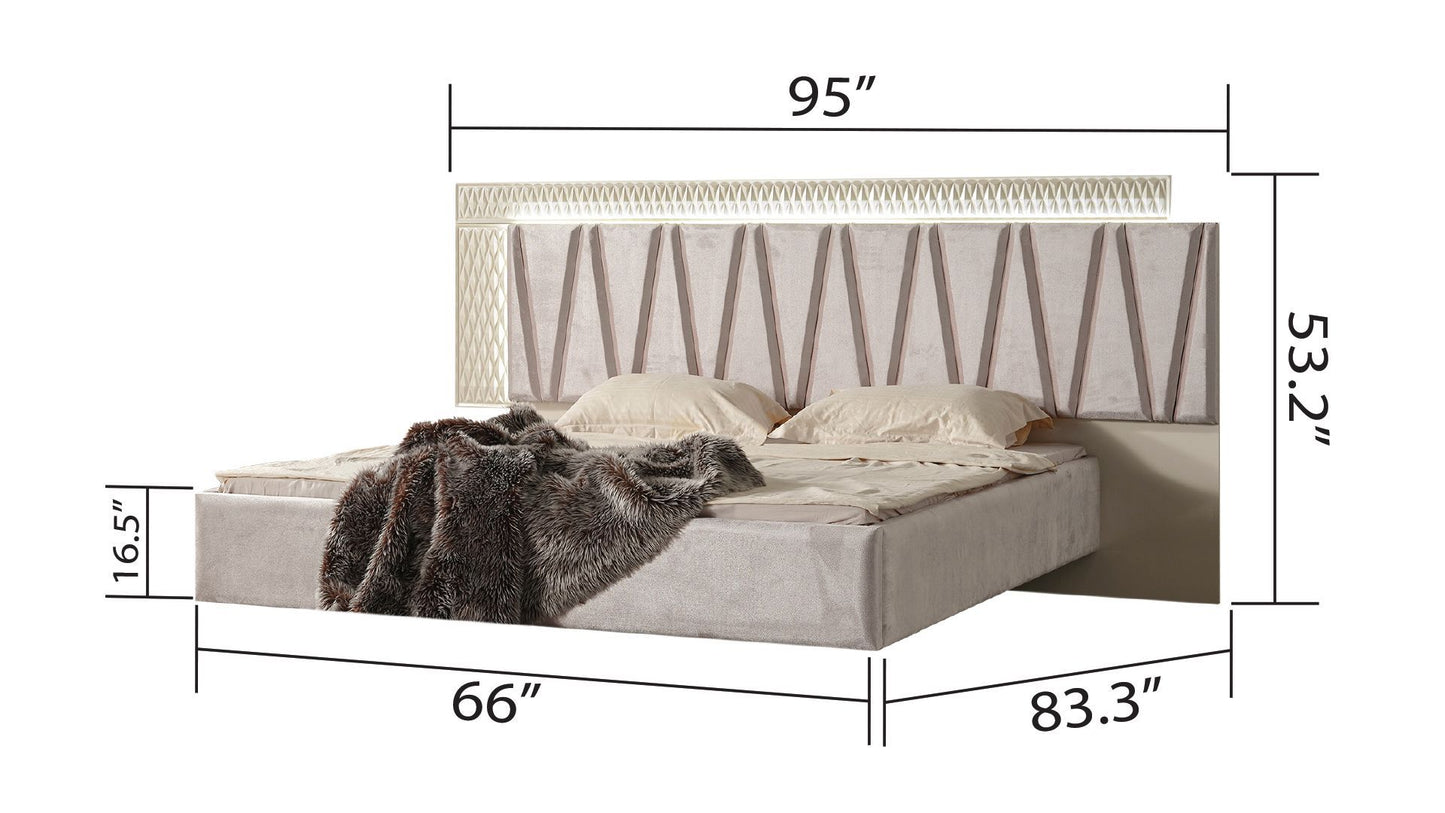 Juego de dormitorio de estilo moderno de 4 piezas con cama tamaño queen, fabricado con madera en color beige