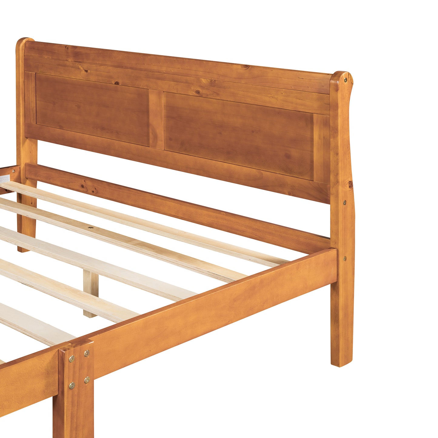 Cama con plataforma de madera de tamaño completo con cabecera y soporte de listones de madera (roble)