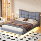 Full Size Upholstered Platform Bed with LED Lights,USB Ports and Outlets,Linen Fabric,Gray