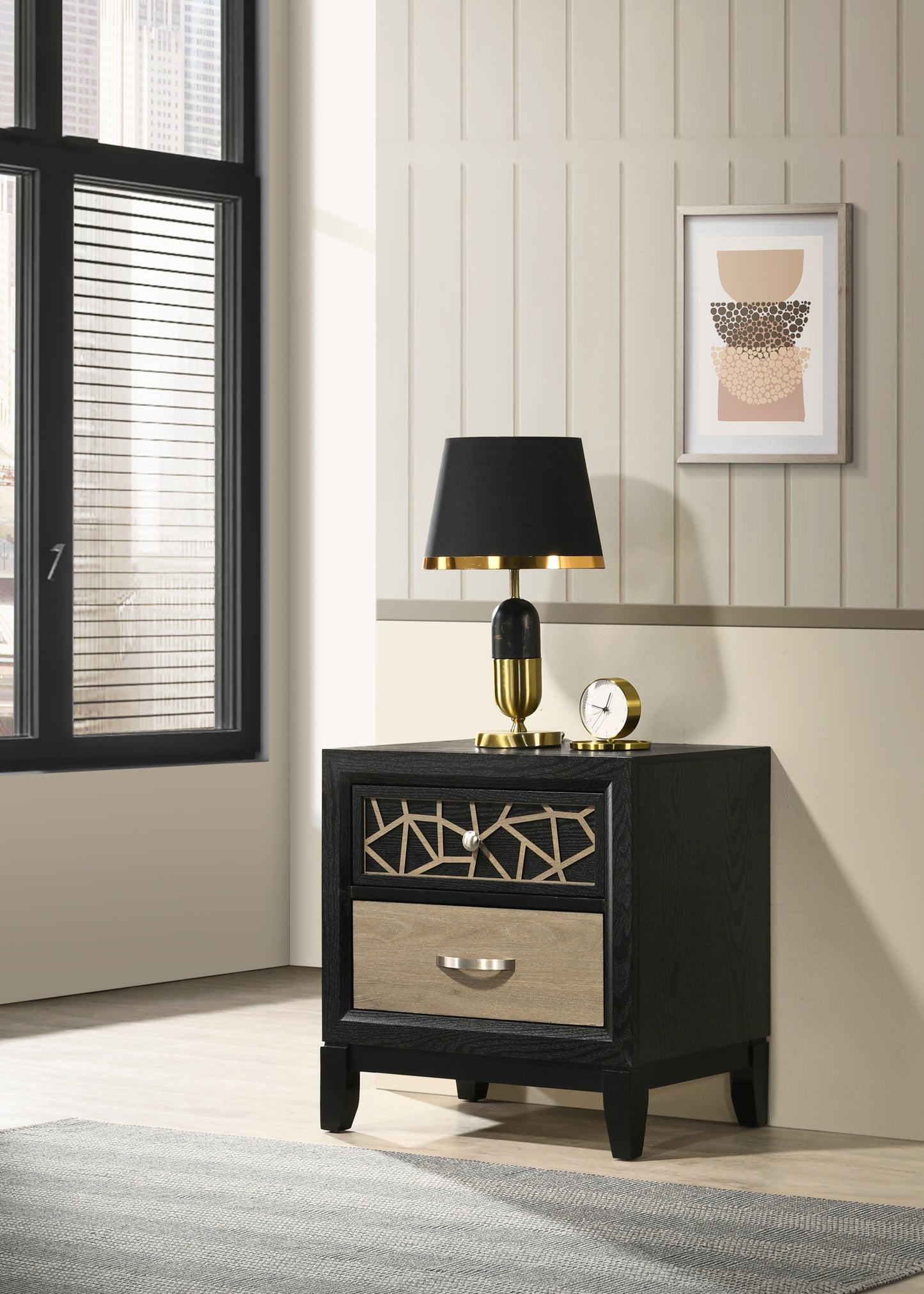 Selena Modern & Contemporary King 4PC Bedroom set Made with Wood in Black and Natural