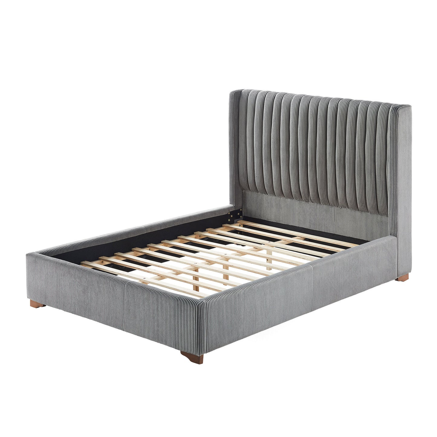 Queen Size Modern Design Bed Frame Upholstered Queen Bed Frame Platform with Headboard Corduroy Headboard Wooden Slats Support, No Box Spring Needed,Mattress Foundation,Dark Grey