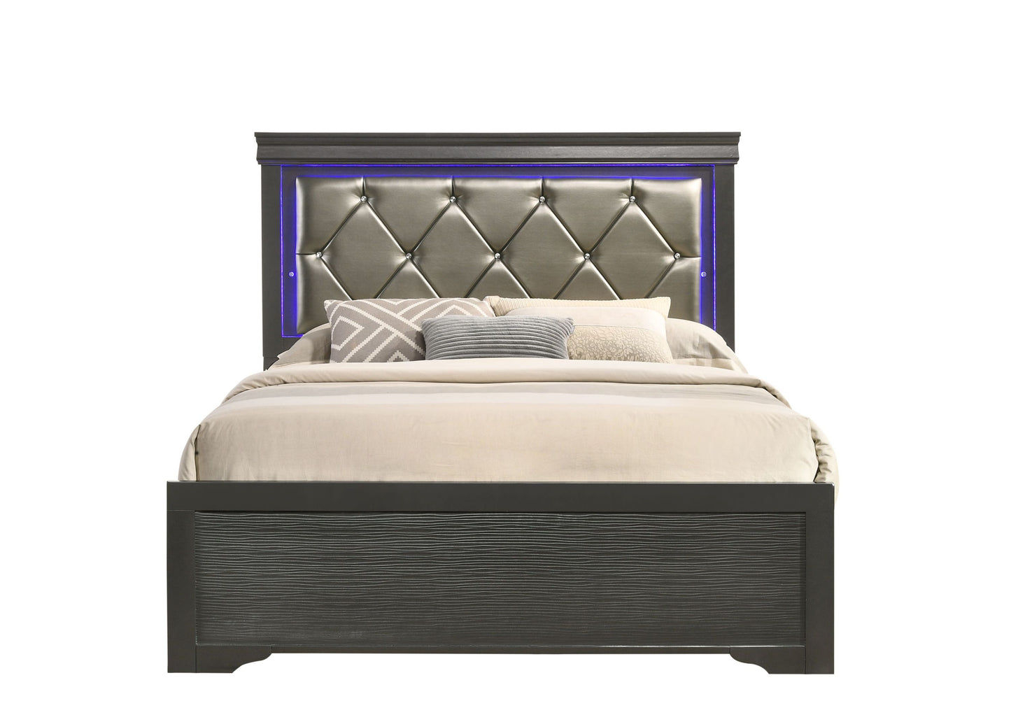 Modern Twin Size LED Bed made with Wood in Gray