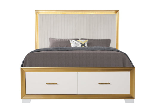 Contemporary Style Queen Tufted Bed Made with Wood & Gold Finish