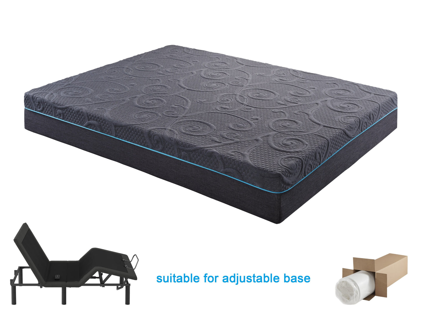 8" Twin Size Bed Mattress Gel-Infused Memory Foam Hybrid Mattress, Dark Gray, Mattress in a Box, Firm Comfort Mattress