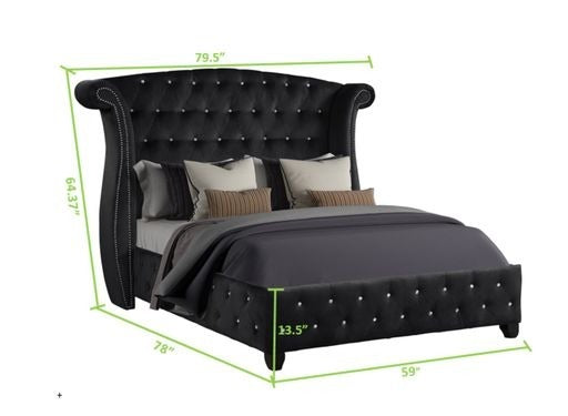 Full 4 Pc Upholstery Bedroom Set Made With Wood in Black