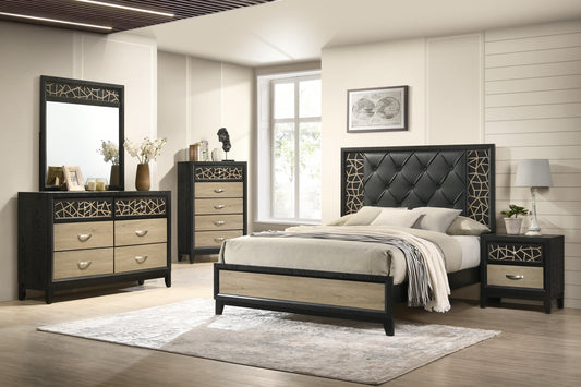 Selena Modern & Contemporary Queen 5PC Bedroom set Made with Wood in Black and Natural