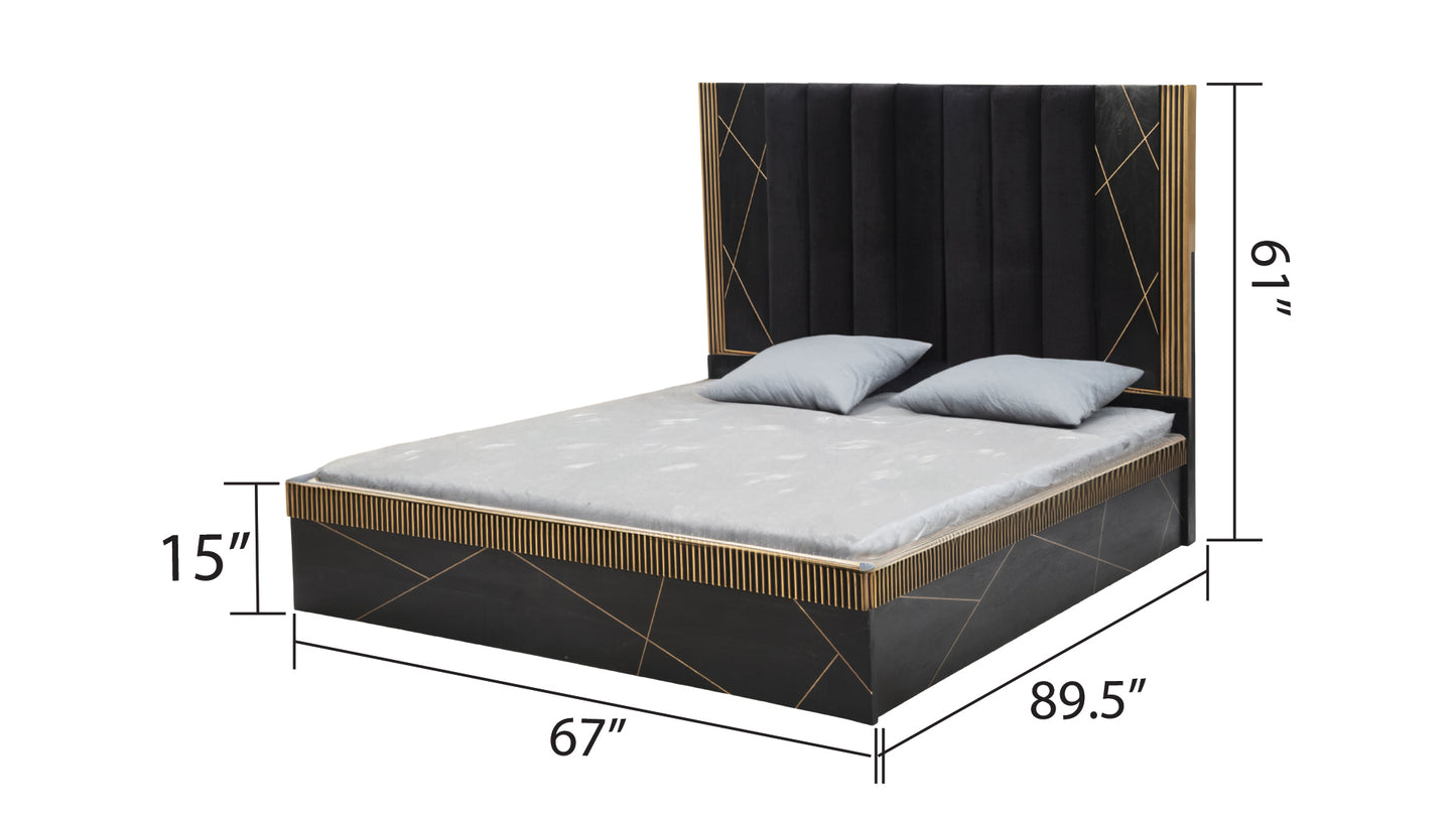 Modern Style 5Pc Queen Bedroom Set Made With Mango Wood and Finished with Brass Metal