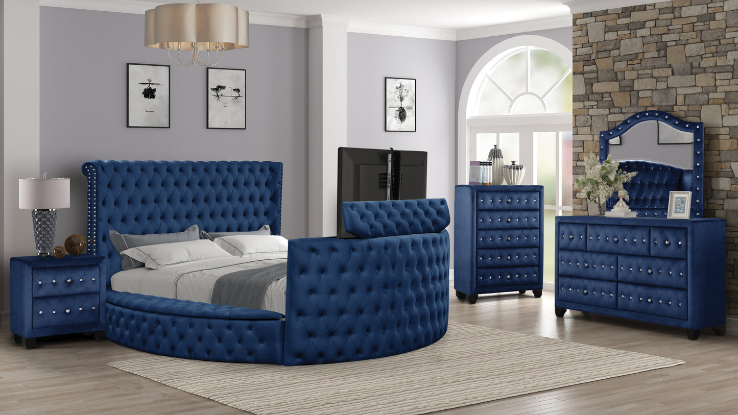 Modern Style Crystal Tufted King Bed Made with wood in Blue