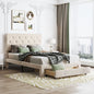 Full Size Storage Bed Velvet Upholstered Platform Bed with a Big Drawer - Beige