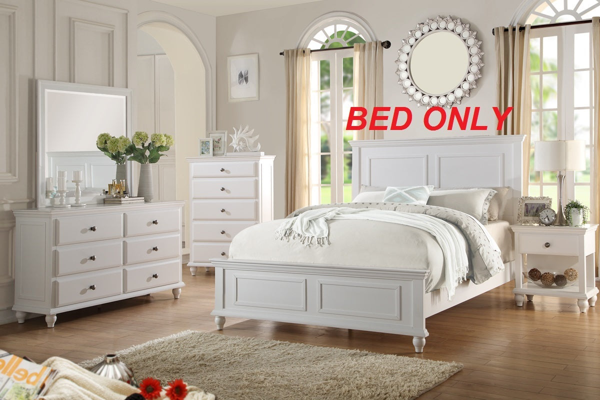 White Color Eastern King Size Bed Bedroom Furniture High Panel Headboard Footboard Plywood 1pc Bedframe