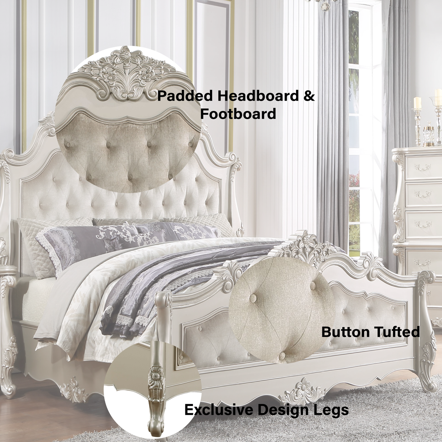 ACME Bently Eastern King Bed, Champagne Finsih BD02288EK