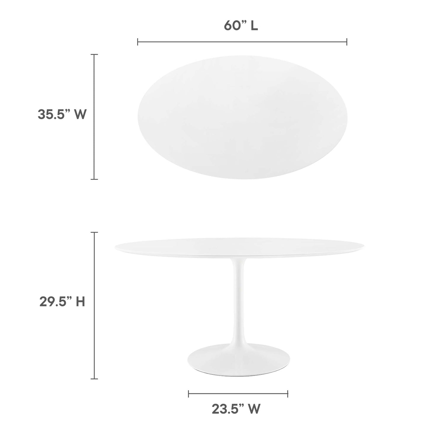 Mesa de comedor Lippa de 60" con tapa de madera ovalada de Modway