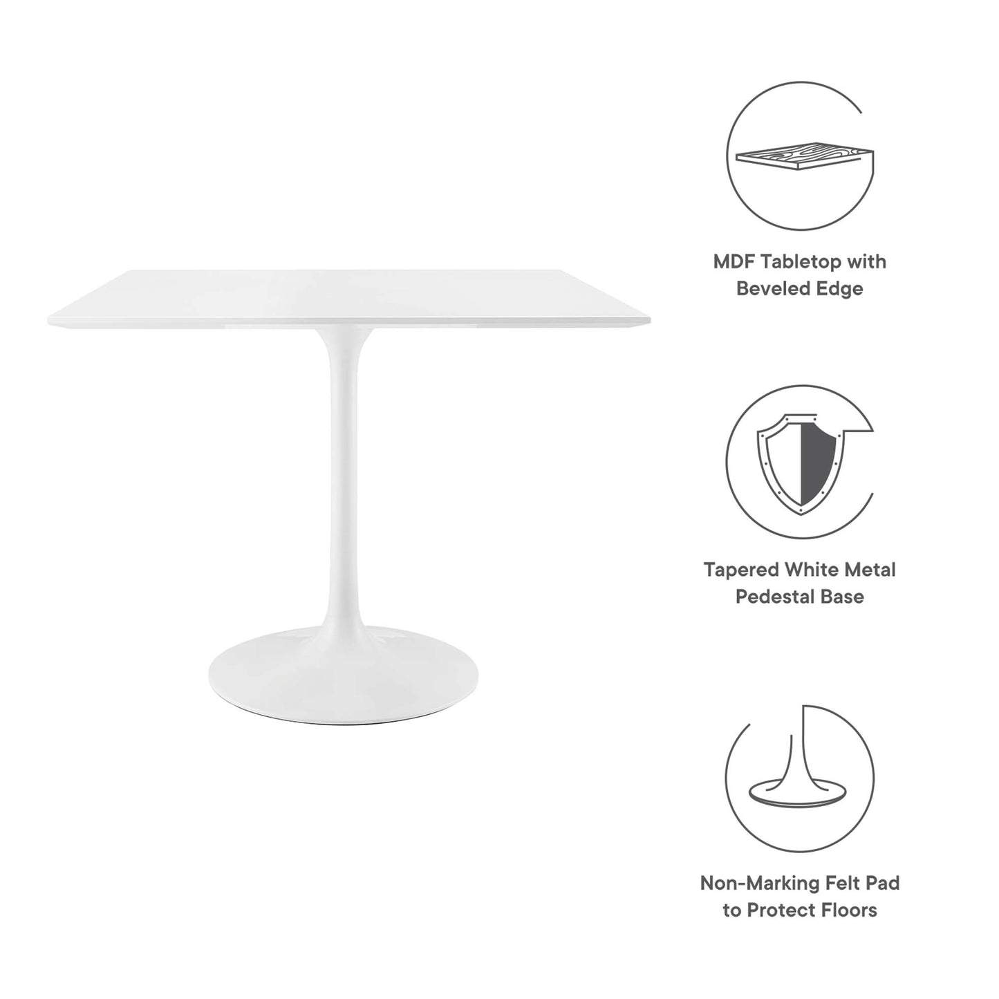 Table à manger carrée Lippa de 36 po avec plateau en bois par Modway