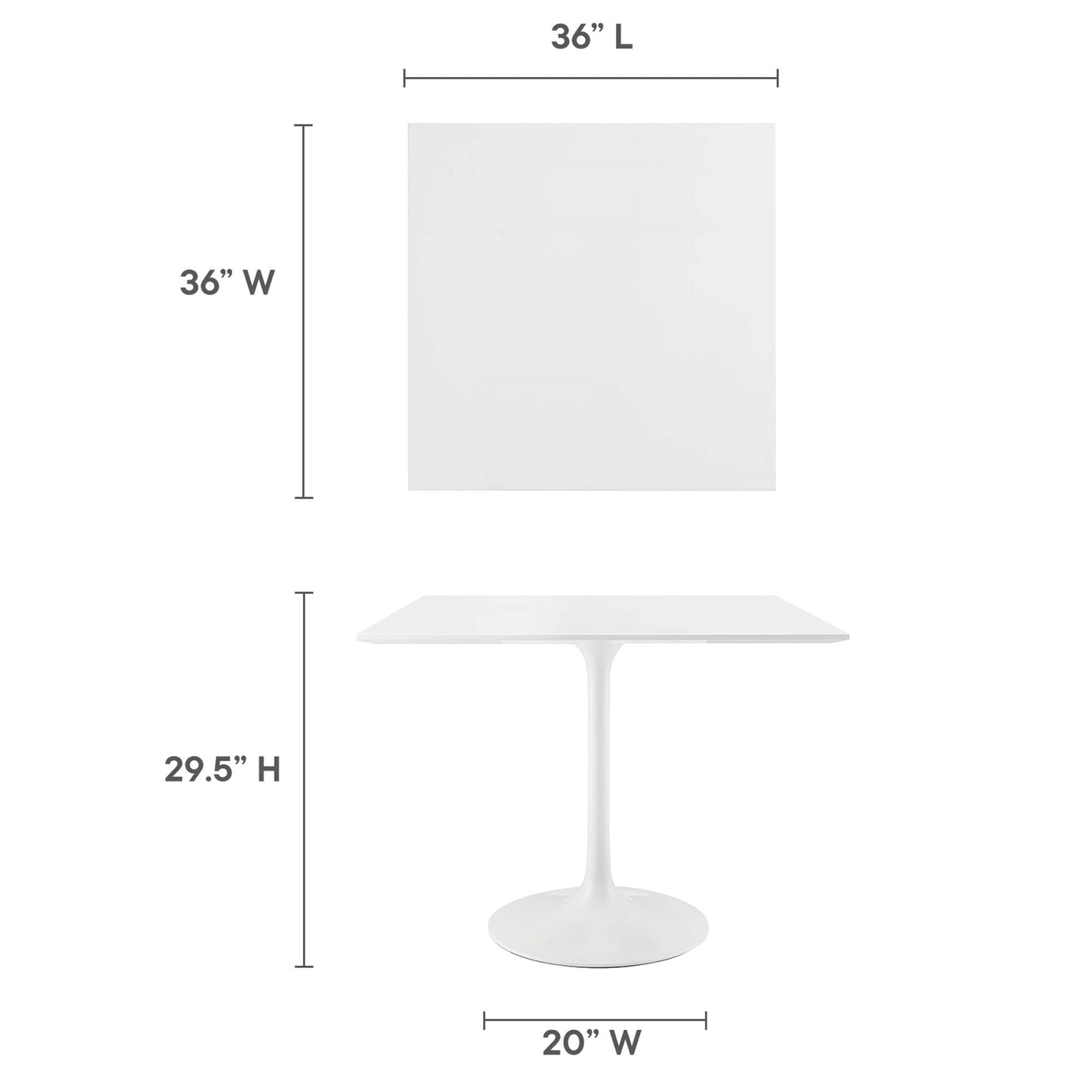 Table à manger carrée Lippa de 36 po avec plateau en bois par Modway