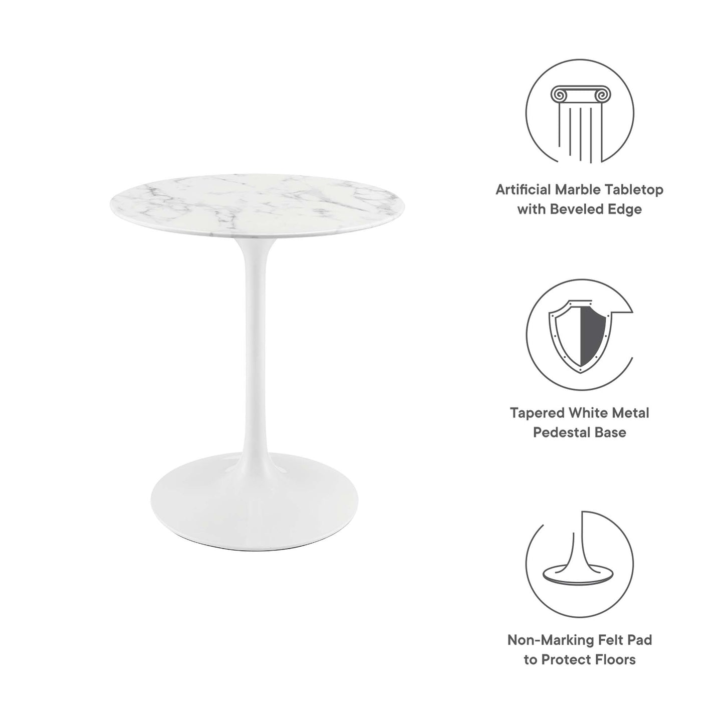 Mesa de comedor redonda de mármol artificial Lippa de 28" de Modway