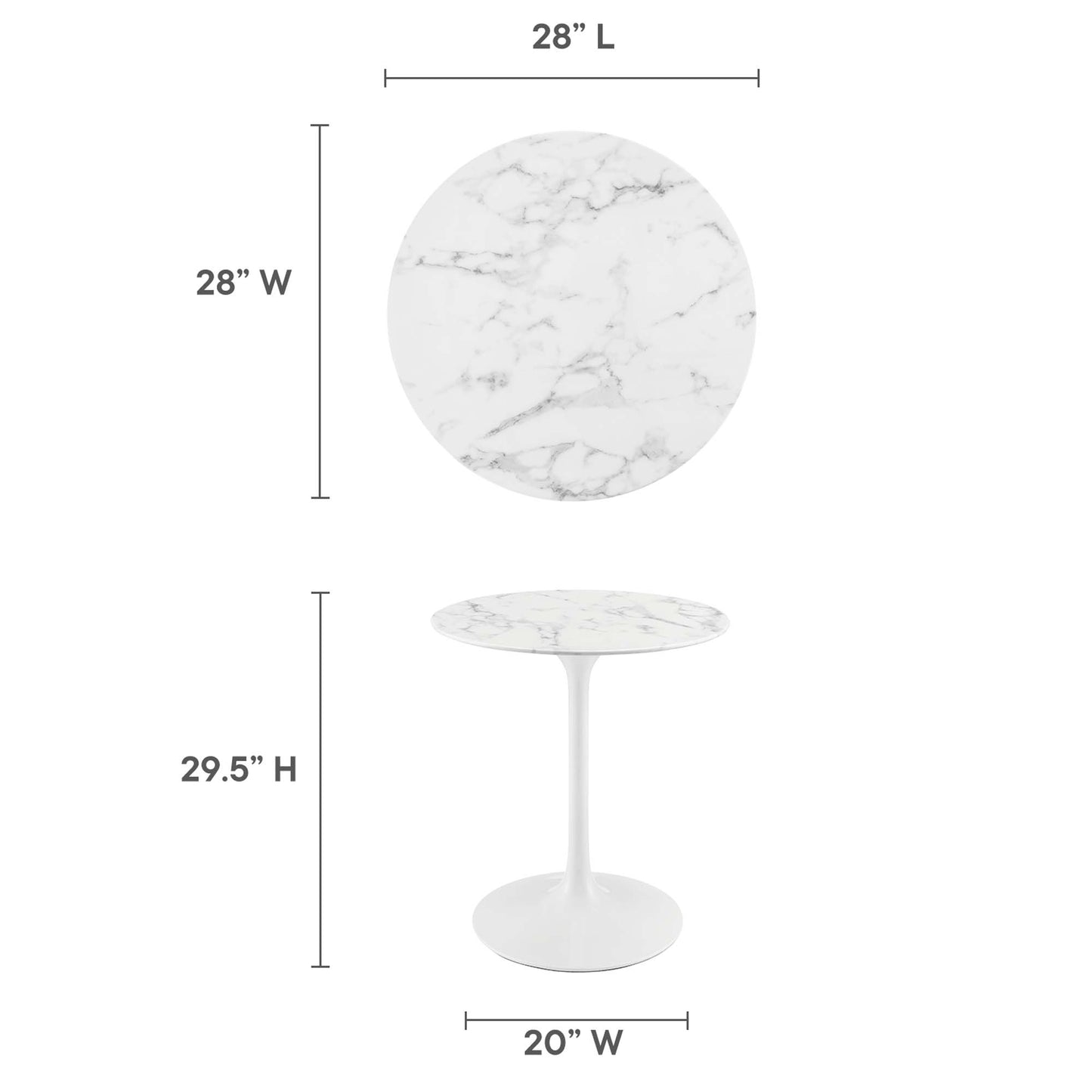 Mesa de comedor redonda de mármol artificial Lippa de 28" de Modway