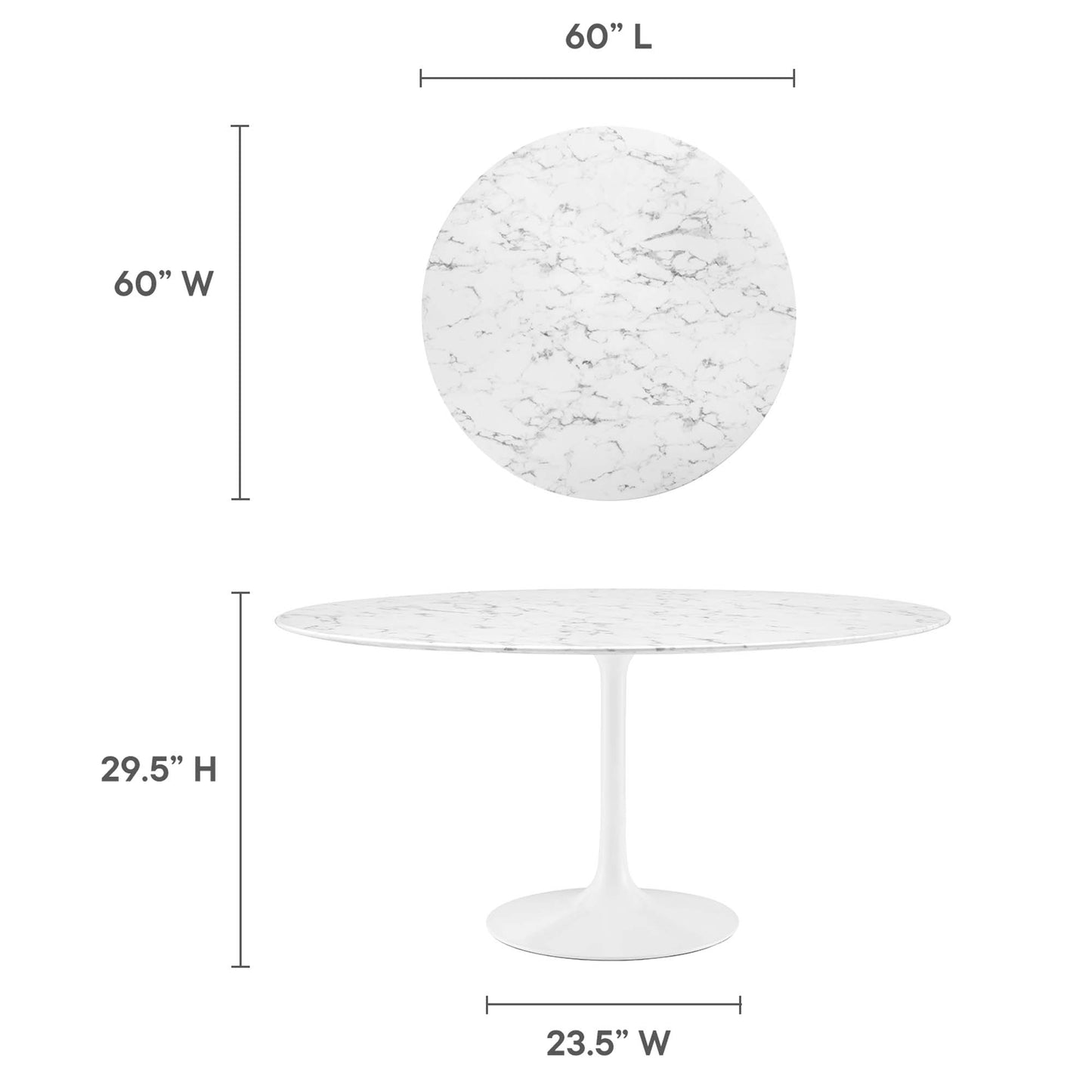 Mesa de comedor redonda de mármol artificial Lippa de 60" de Modway