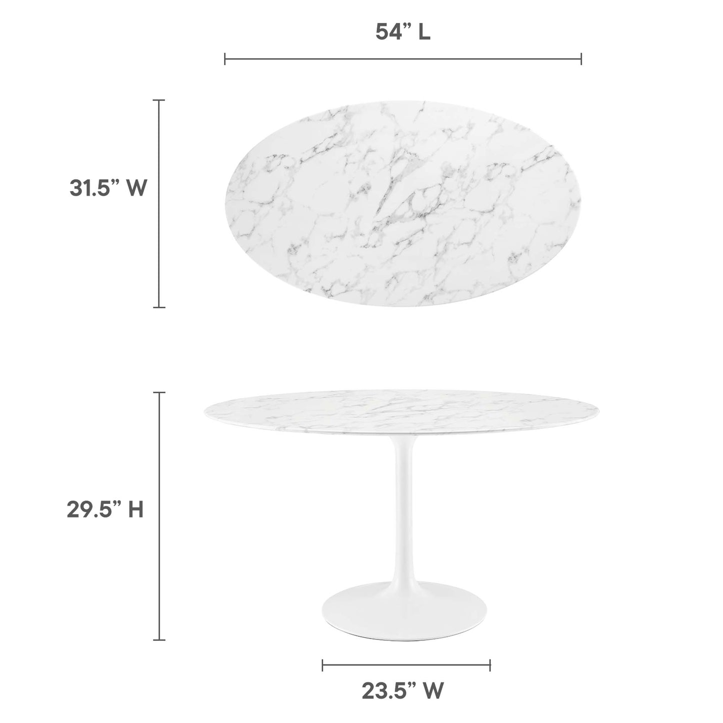 Mesa de comedor ovalada de mármol artificial Lippa de 54" de Modway