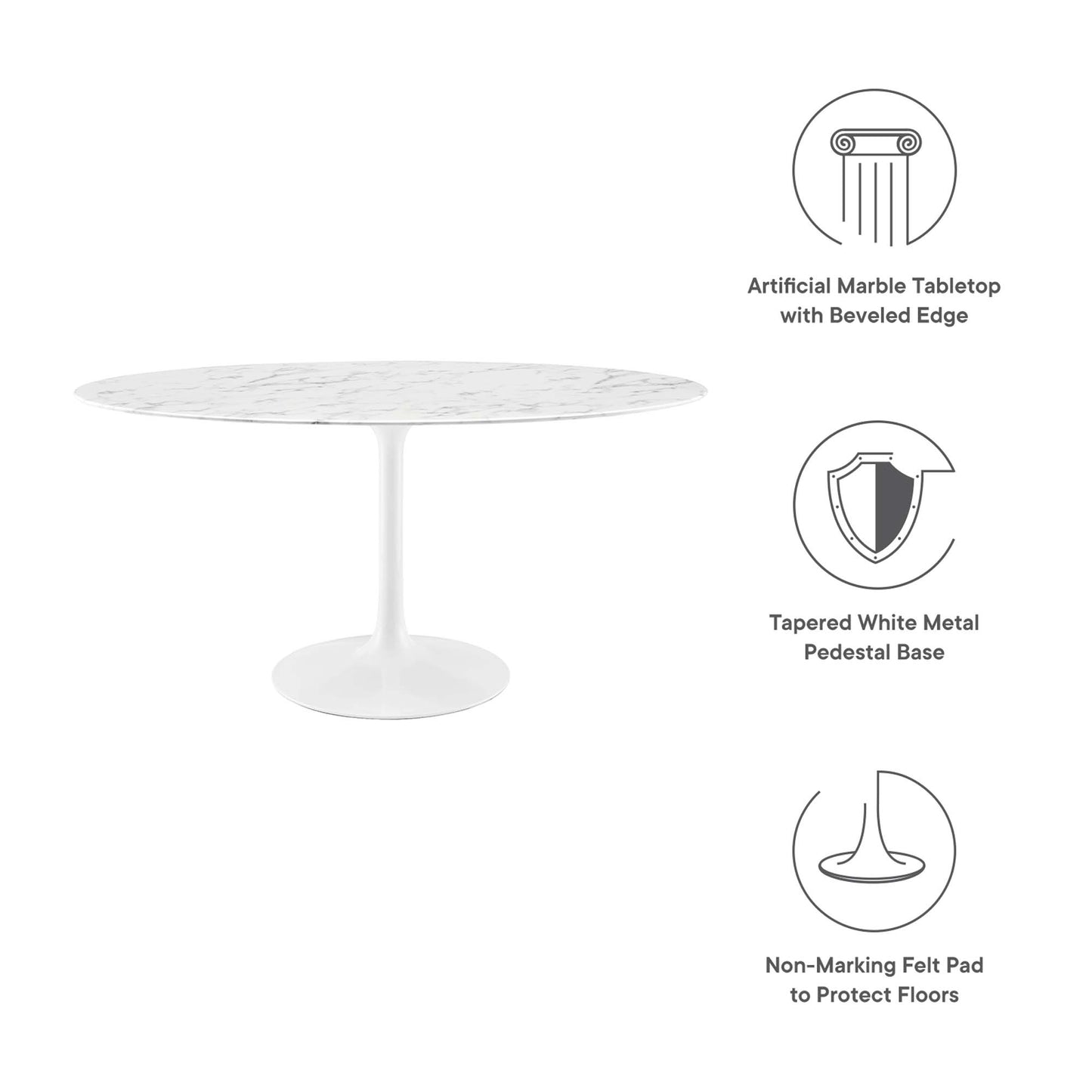 Mesa de comedor ovalada de mármol artificial Lippa de 60" de Modway