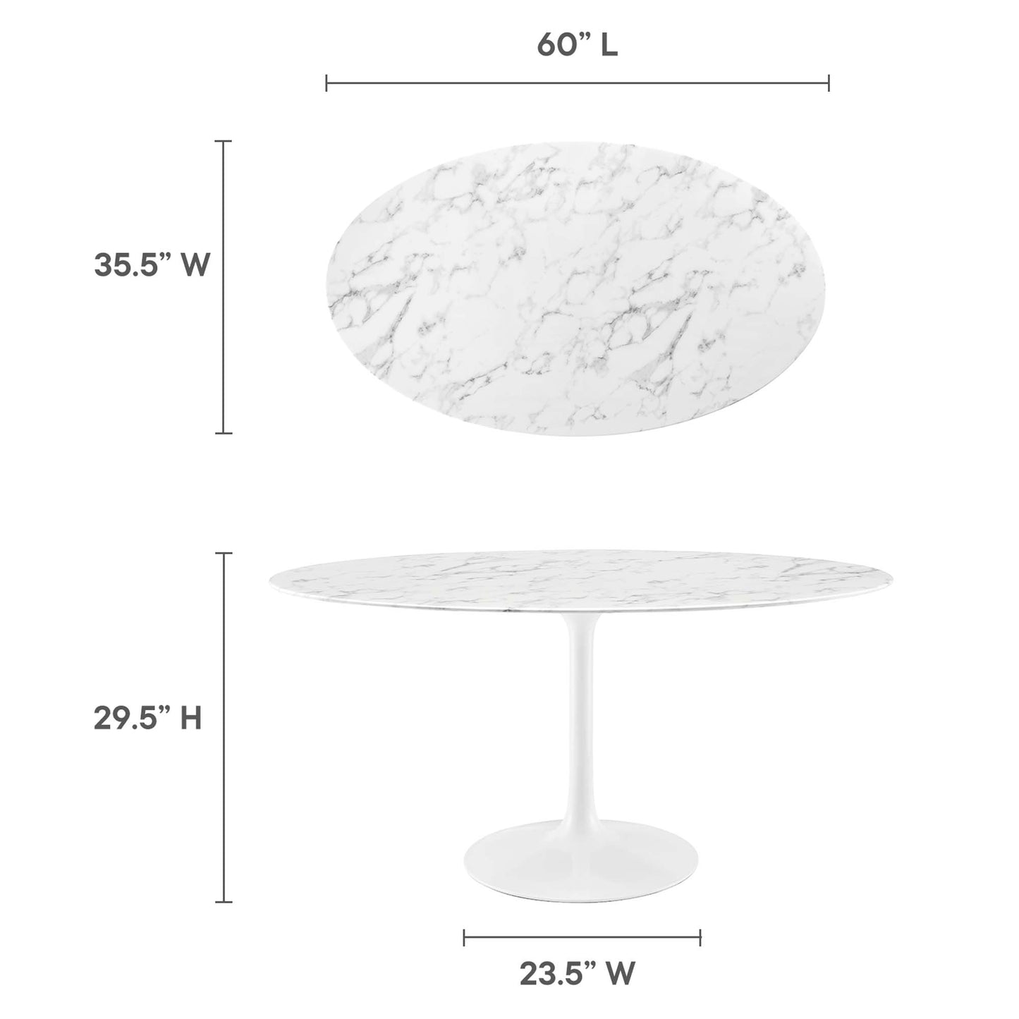 Mesa de comedor ovalada de mármol artificial Lippa de 60" de Modway