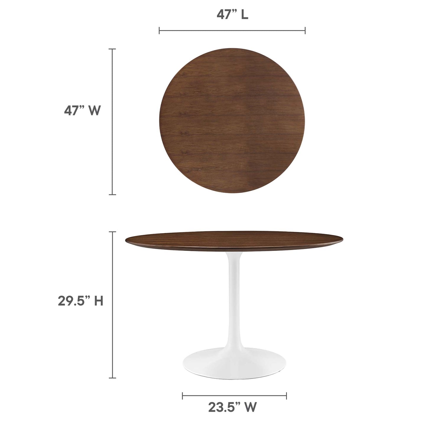 Mesa de comedor redonda Lippa de 48" en nogal de Modway