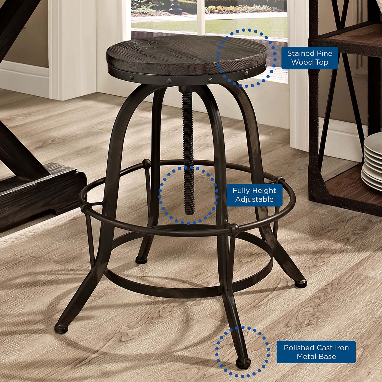 Collect Backless Wood Top Bar Stool