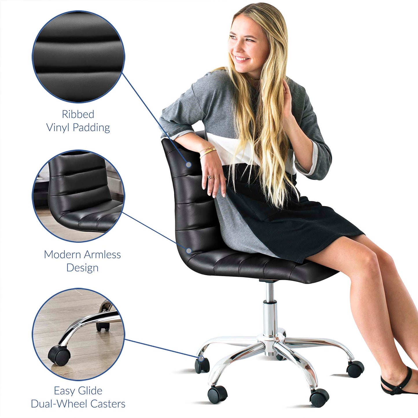 Ripple Armless Mid Back Vinyl Office Chair