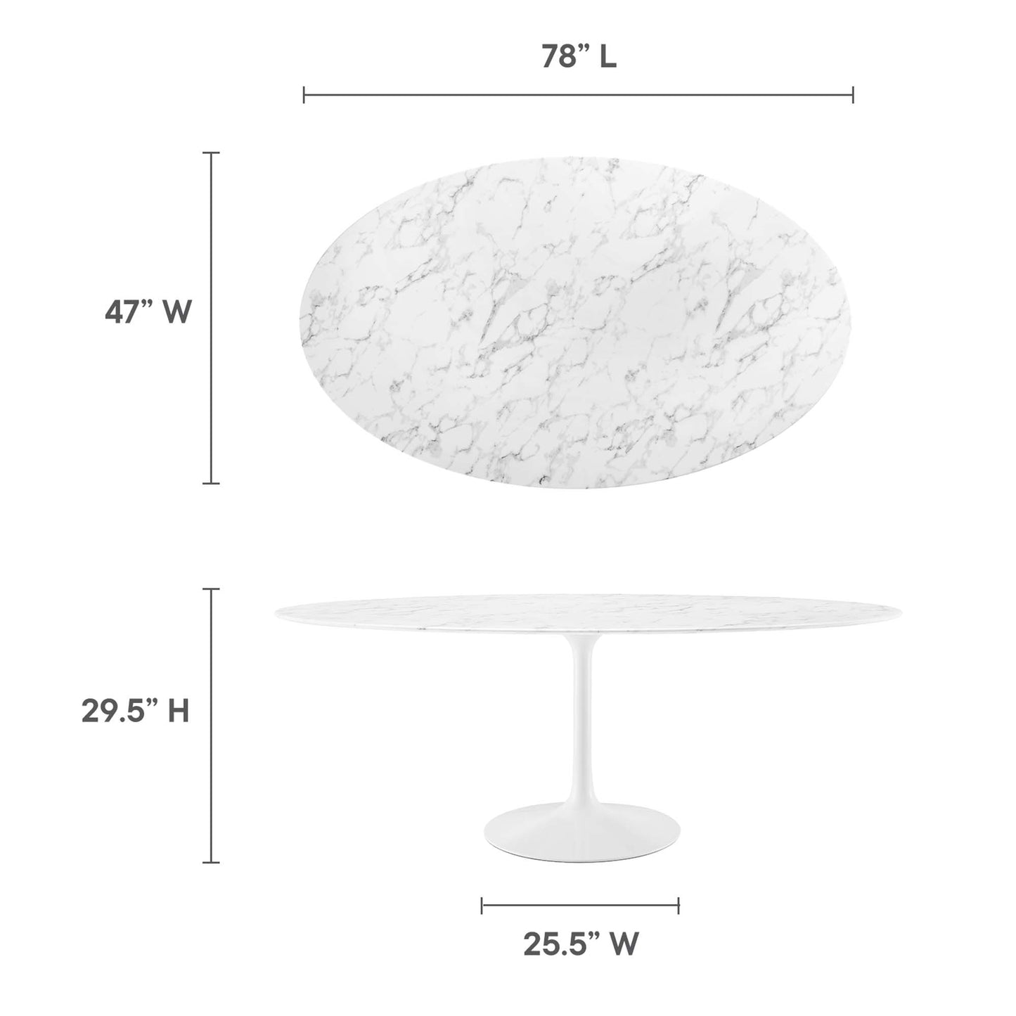 Mesa de comedor ovalada de mármol artificial Lippa de 78" de Modway