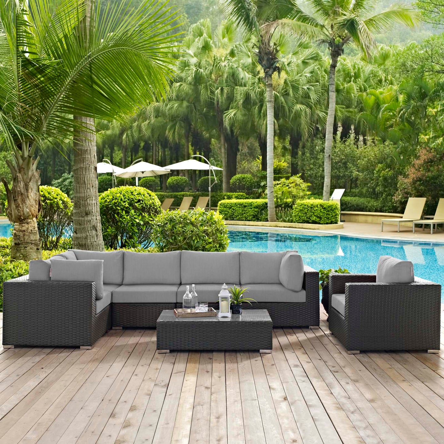 Conjunto de 7 piezas de patio exterior Sunbrella® Sojourn de Modway