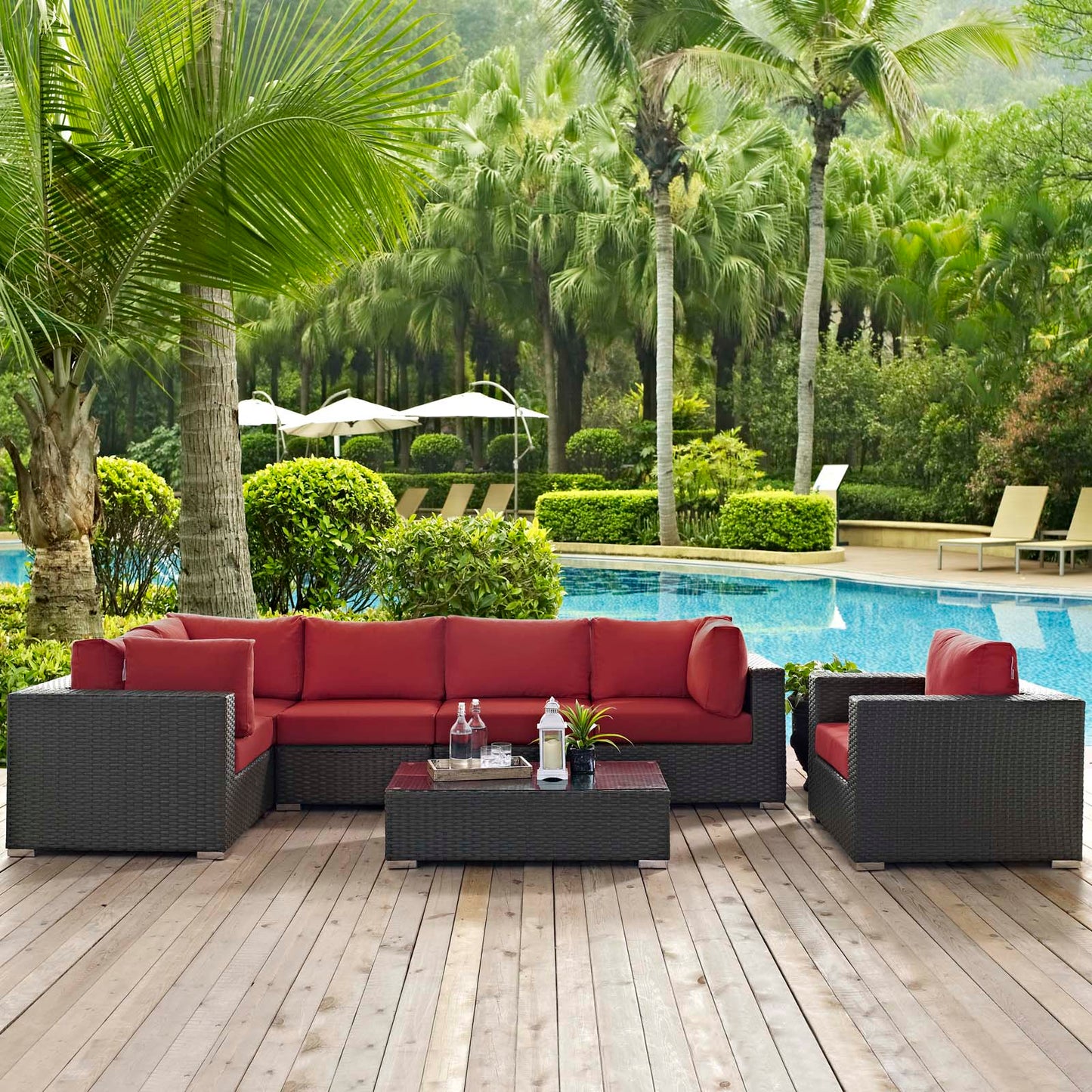 Conjunto de 7 piezas de patio exterior Sunbrella® Sojourn de Modway