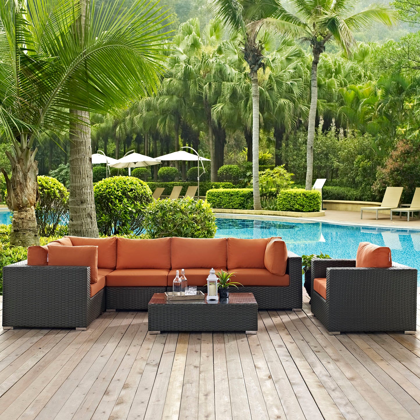 Conjunto de 7 piezas de patio exterior Sunbrella® Sojourn de Modway