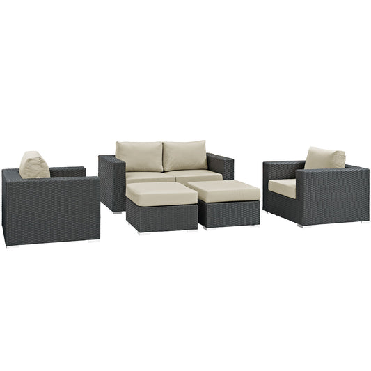 Conjunto de 5 piezas de patio exterior Sunbrella® Sojourn de Modway