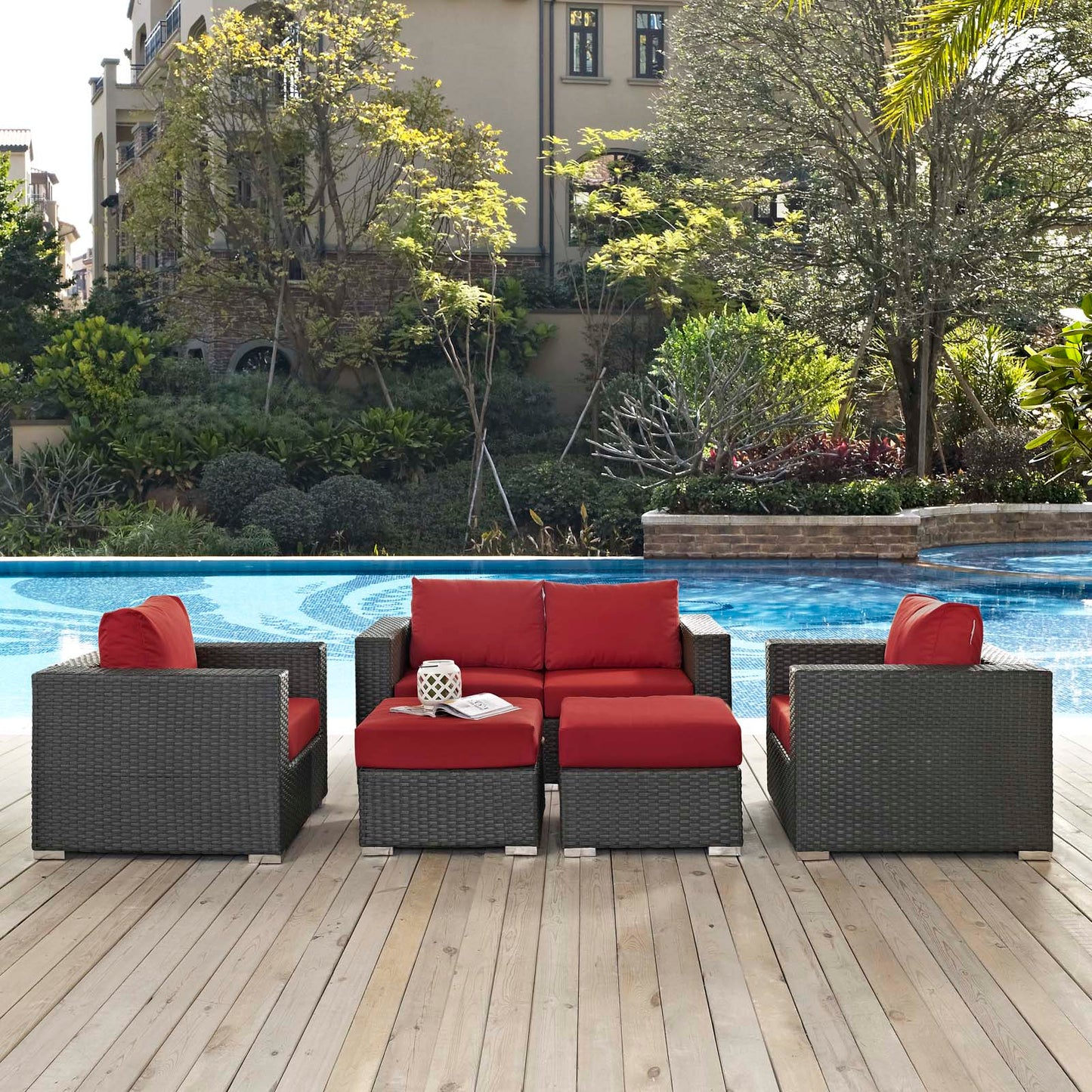 Conjunto de 5 piezas de patio exterior Sunbrella® Sojourn de Modway