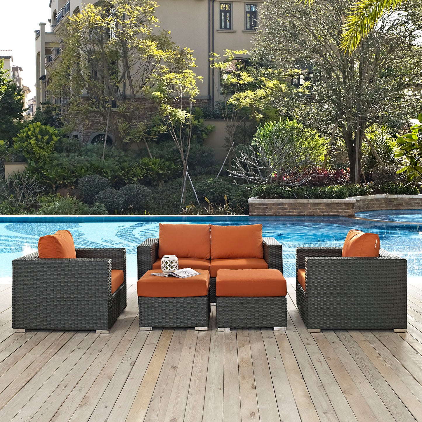 Conjunto de 5 piezas de patio exterior Sunbrella® Sojourn de Modway