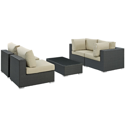 Conjunto de 5 piezas de patio exterior Sunbrella® Sojourn de Modway