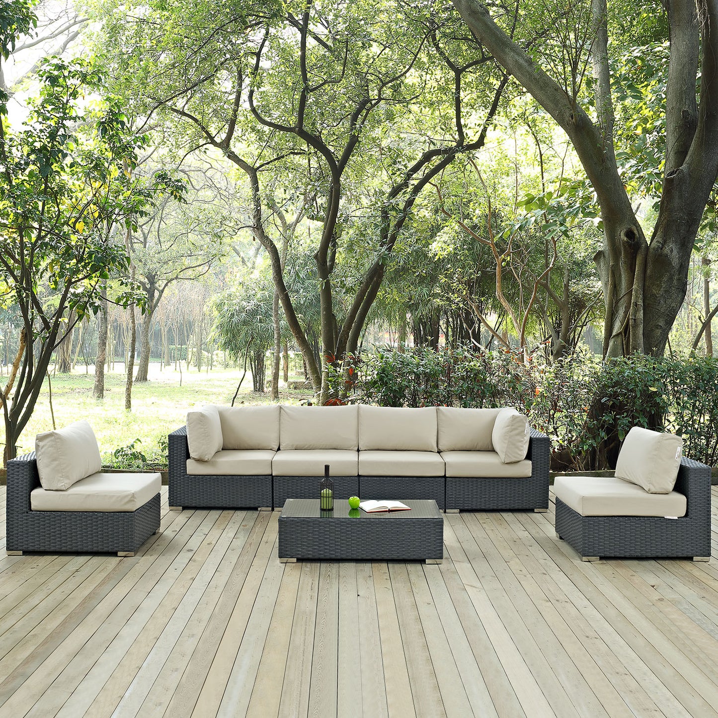 Conjunto de 7 piezas de patio exterior Sunbrella® Sojourn de Modway