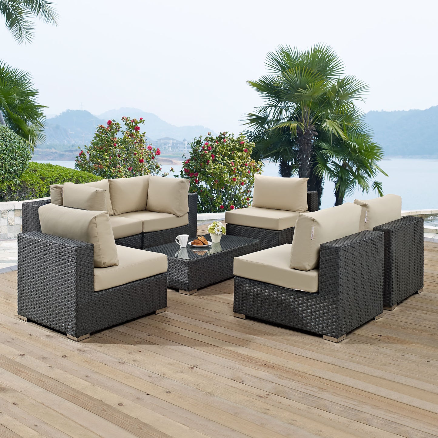 Conjunto de 7 piezas de patio exterior Sunbrella® Sojourn de Modway