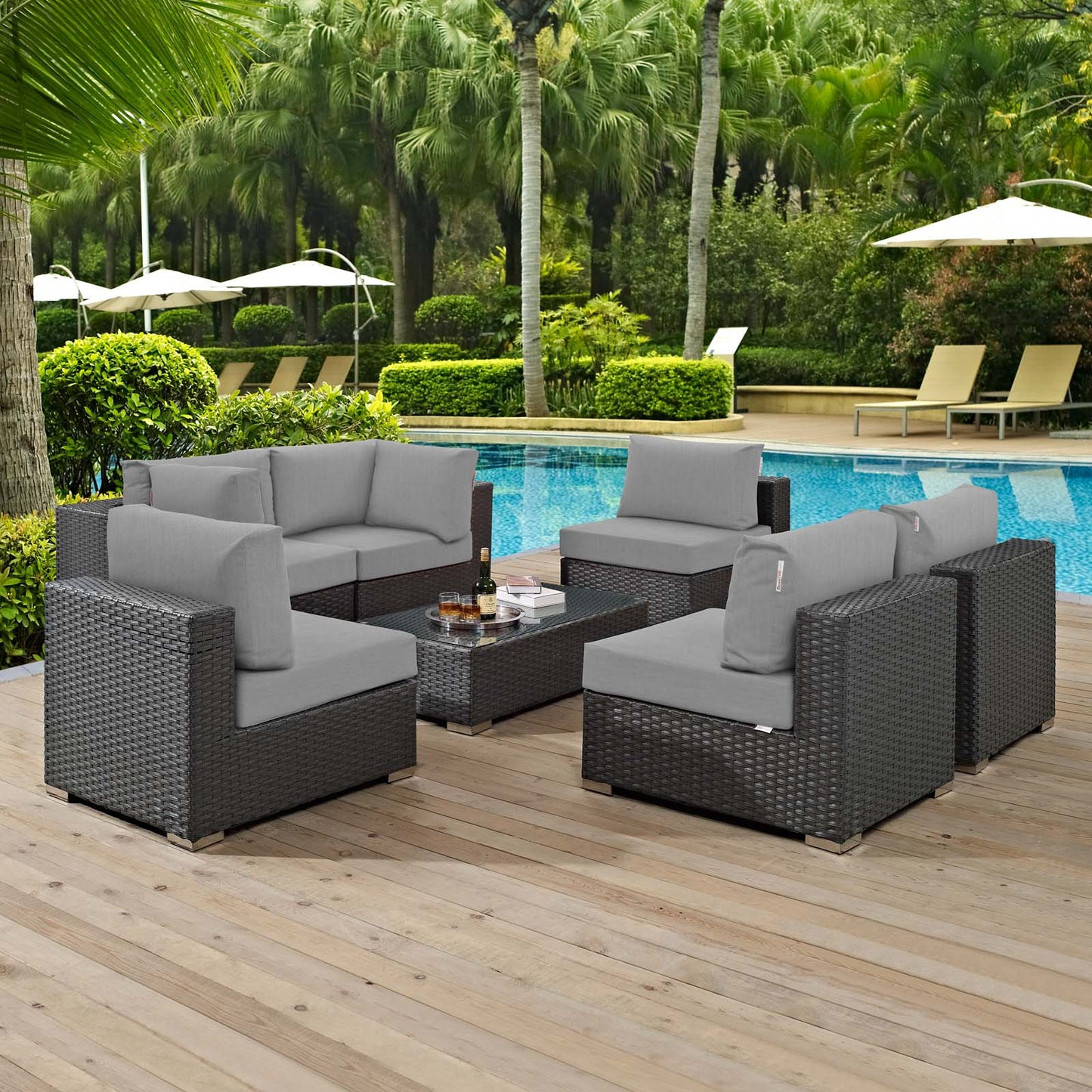 Conjunto de 7 piezas de patio exterior Sunbrella® Sojourn de Modway