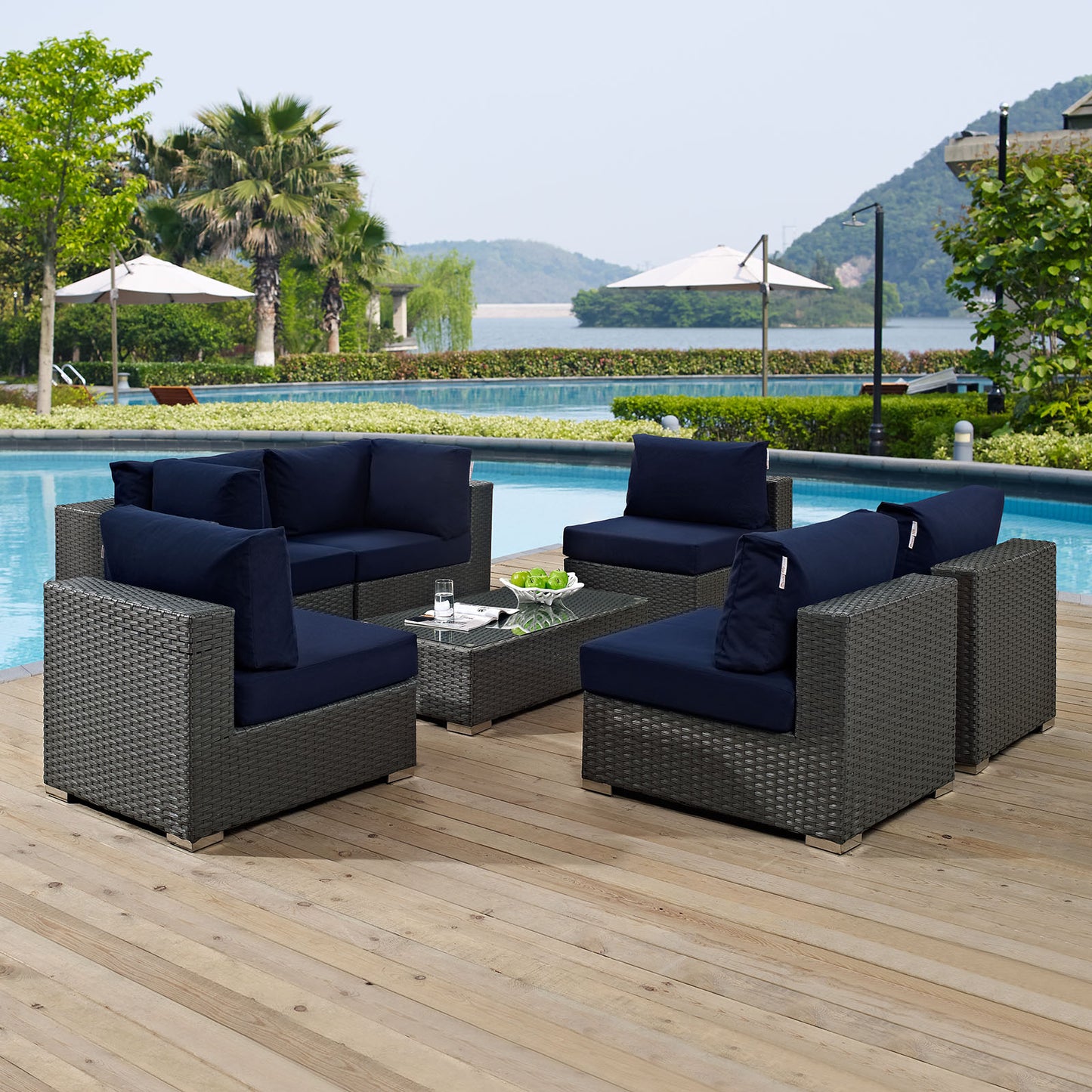 Conjunto de 7 piezas de patio exterior Sunbrella® Sojourn de Modway