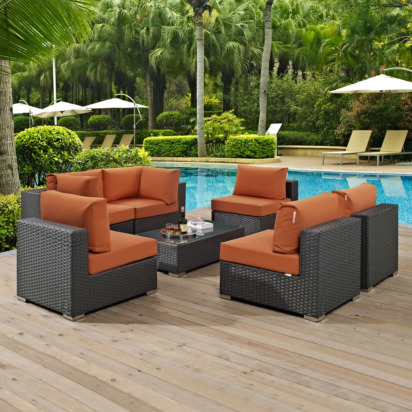 Conjunto de 7 piezas de patio exterior Sunbrella® Sojourn de Modway