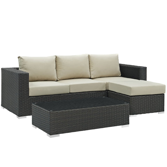 Conjunto de tres piezas para patio exterior Sunbrella® Sojourn de Modway