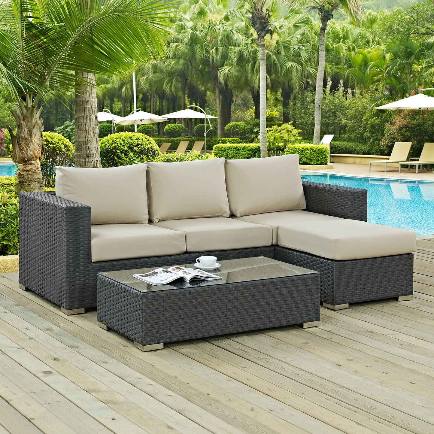 Conjunto de tres piezas para patio exterior Sunbrella® Sojourn de Modway