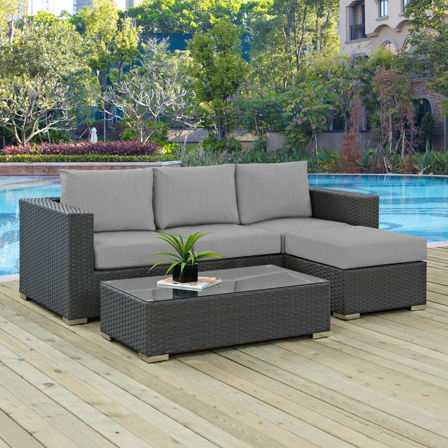 Conjunto de tres piezas para patio exterior Sunbrella® Sojourn de Modway