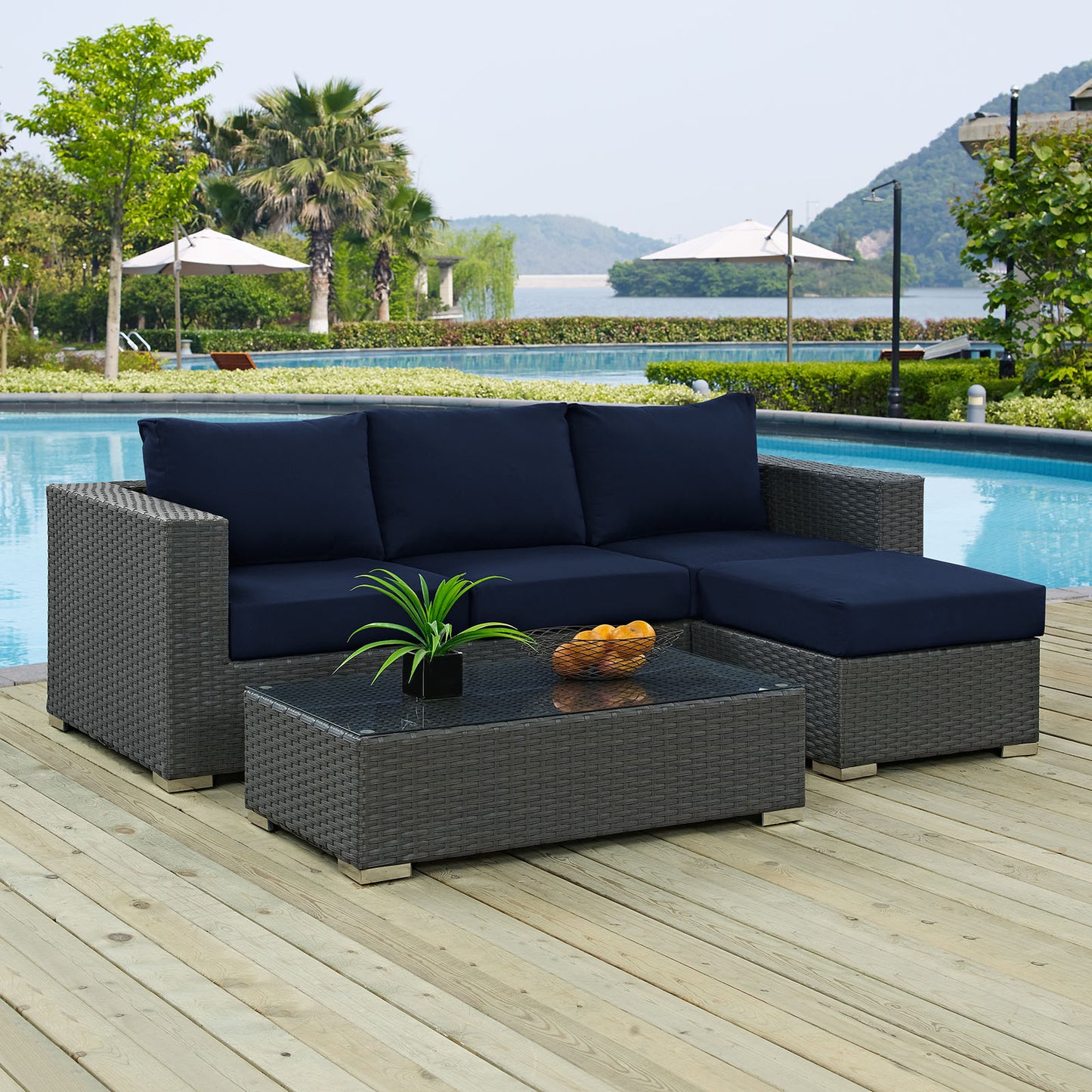 Conjunto de tres piezas para patio exterior Sunbrella® Sojourn de Modway